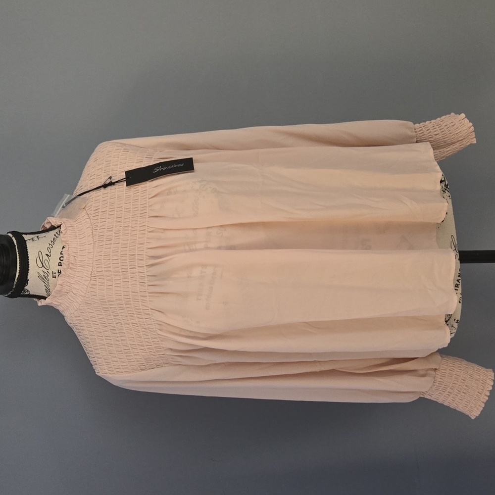 Dusty Rose Ruffled Long Sleeve Blouse with Mandarin Collar